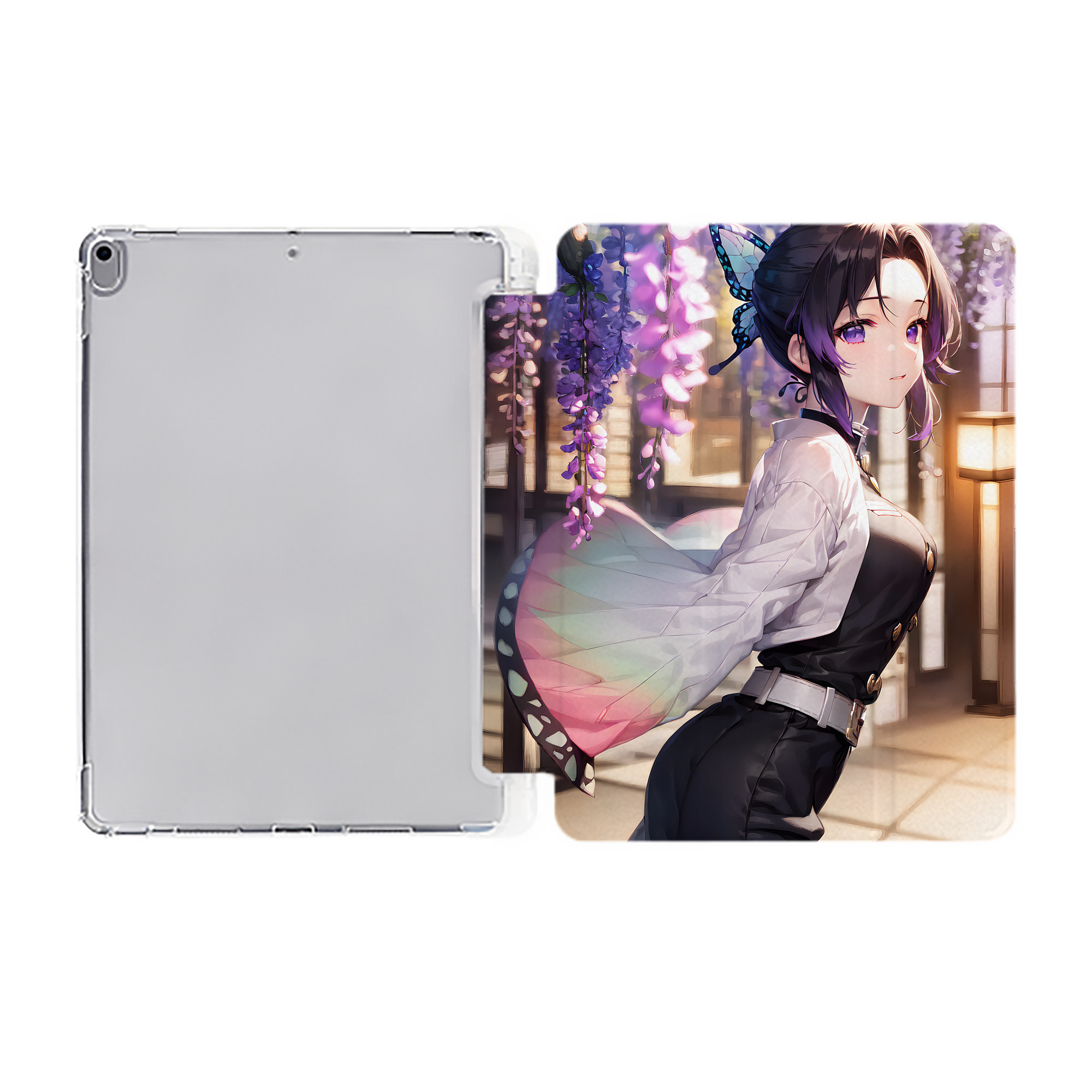 （画像用） 鬼滅の刃（きめつのやいば）蟲柱-胡蝶 しのぶ／こちょう しのぶ Kochou Shinobu IPad ケース ペン収納付き 三つ折りスタンド PUレザー×シリコン 対応機種9.5/10.5/10.9インチ